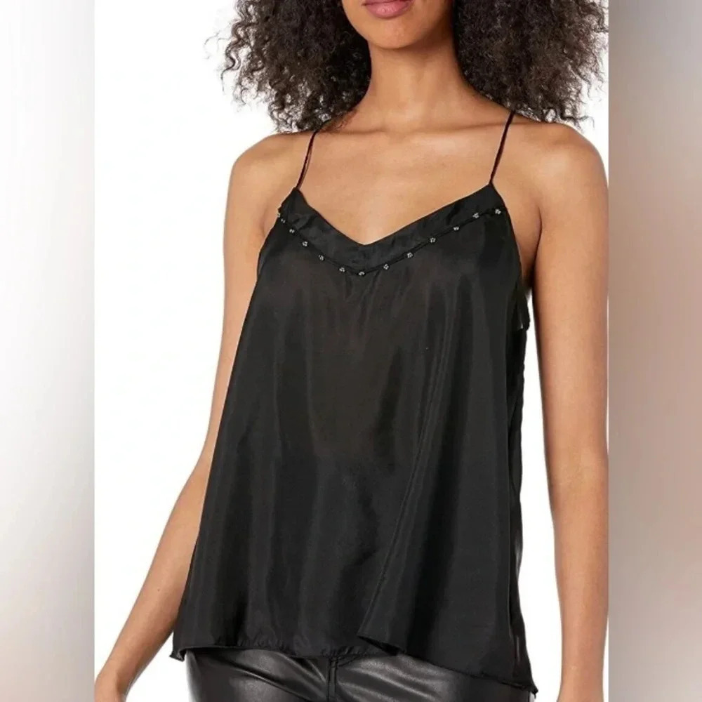 Johnny Was Blouse Women’s Medium 100% Silk Beaded Tank Black NWT